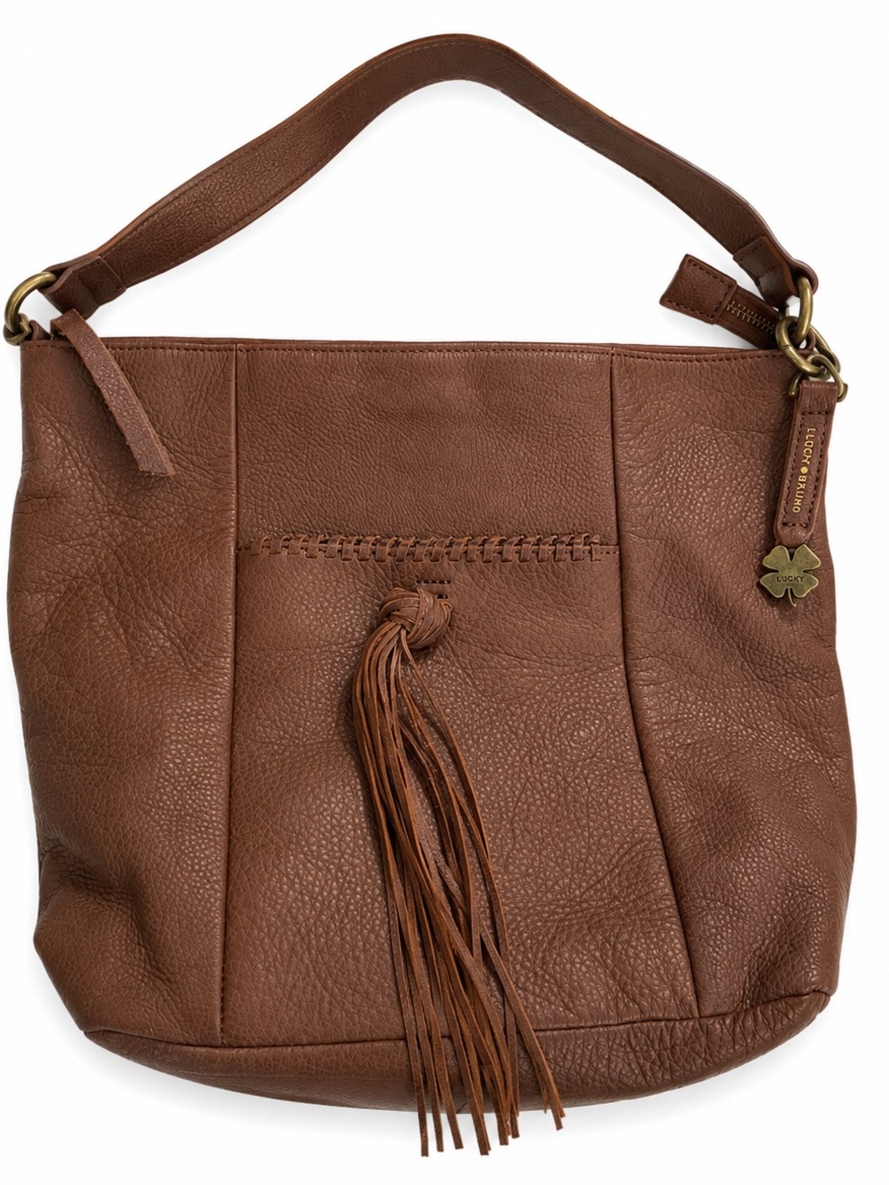 Lucky Brand Chestnut Brown Leather Shoulder Bag Purse with Tassel Western